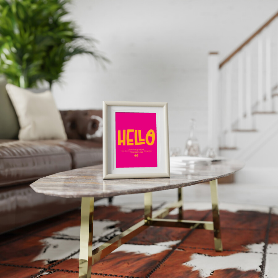 Stilvolles „Hello“ Poster mit integriertem NFC-Chip. Einfach scannen und dein persönliches, digitales Freundebuch öffnen.